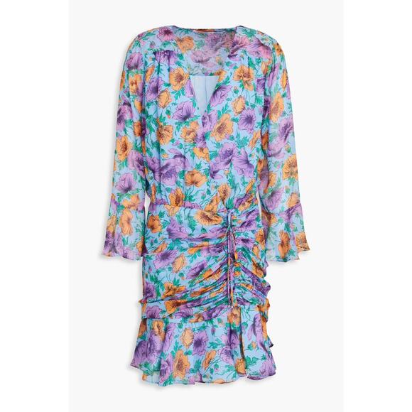 NWT‎ Veronica Beard Sean Silk Mini Dress Lake Blue Multi Ruched Size 20 - Picture 2 of 11